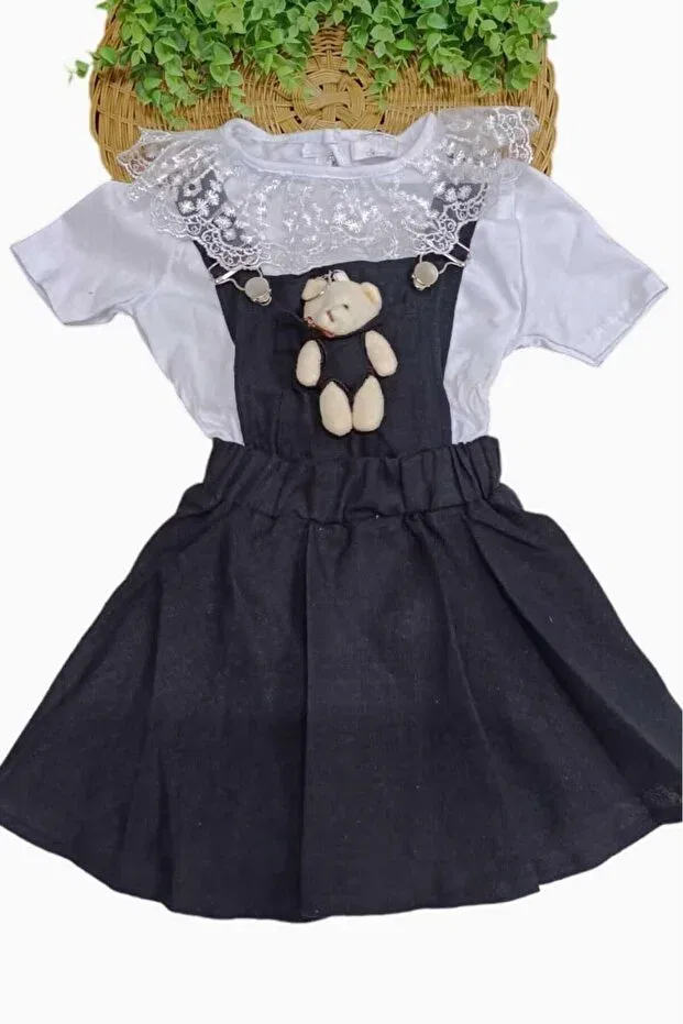Детское платье для девочек кружевное комплект из 2 предметов Badili + Teddy Bear Dinamik Çocuk, Black