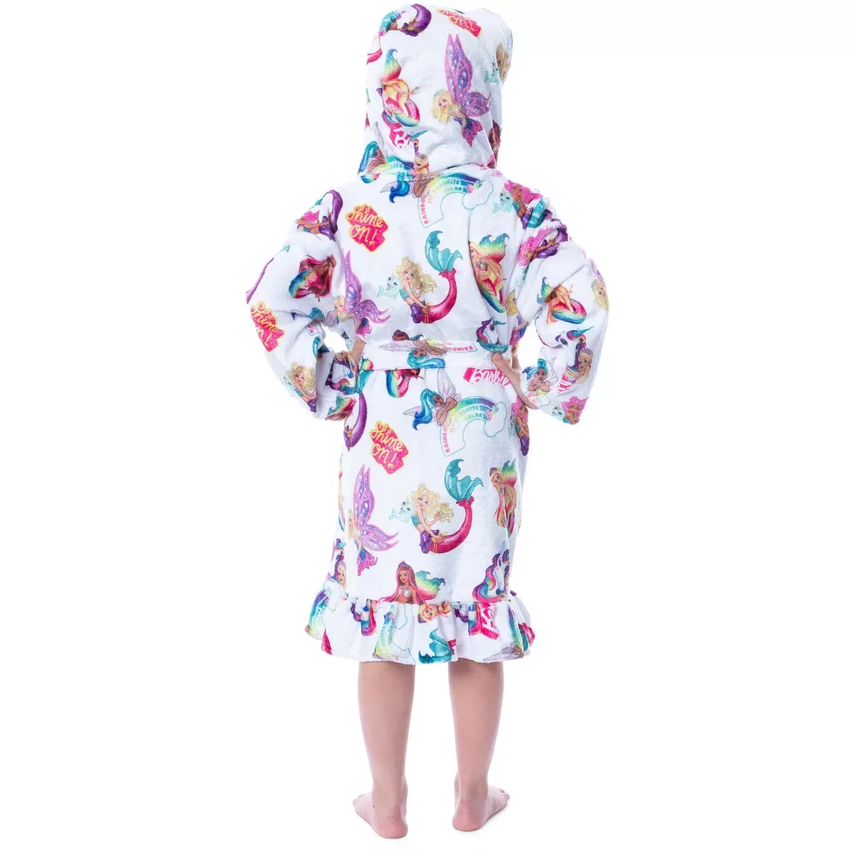 Детский халат с принтом Barbie Fantasy Mermaid Fairy Rainbow Ruffled Bathrobe Barbie, White — фото 4