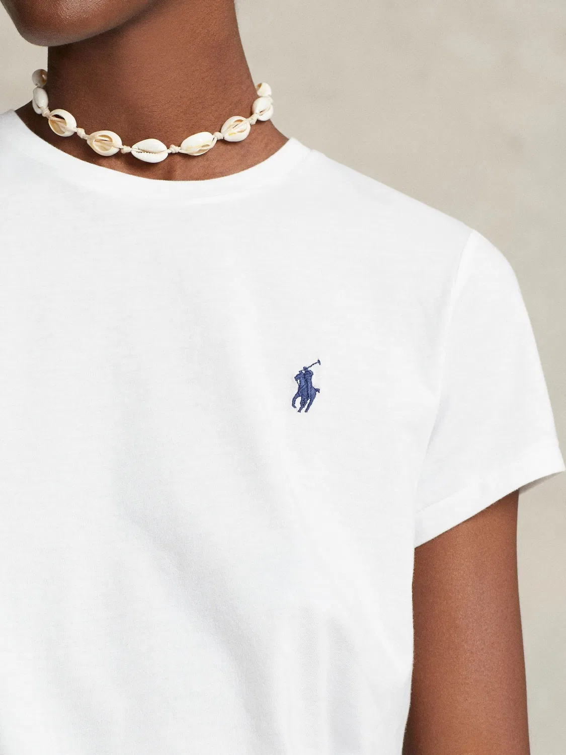 Футболка хлопковая джерси с круглым вырезом Polo Ralph Lauren, белая — фото 4