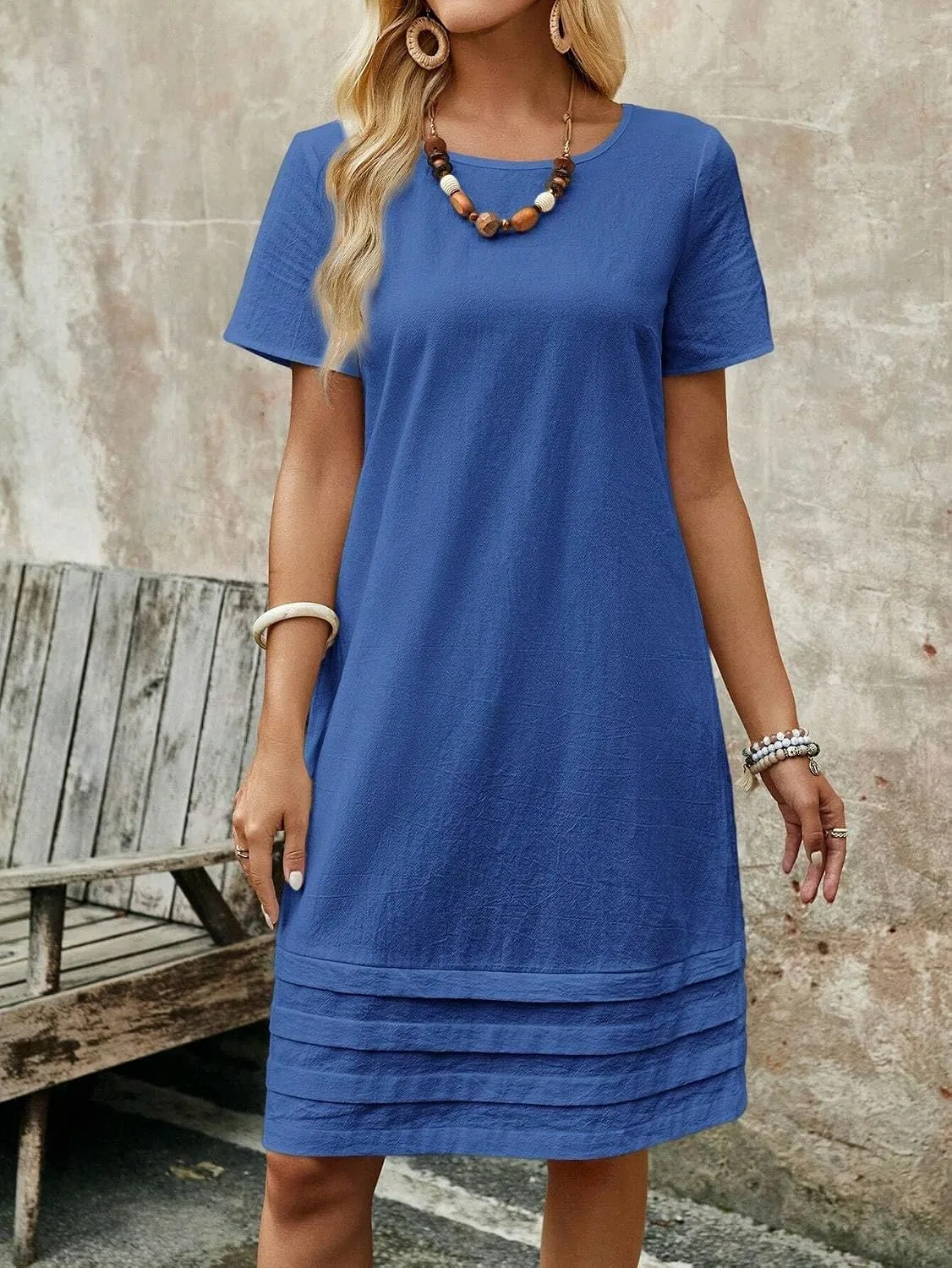 Женское летнее платье миди с круглым вырезом, Royal Blue — фото 3