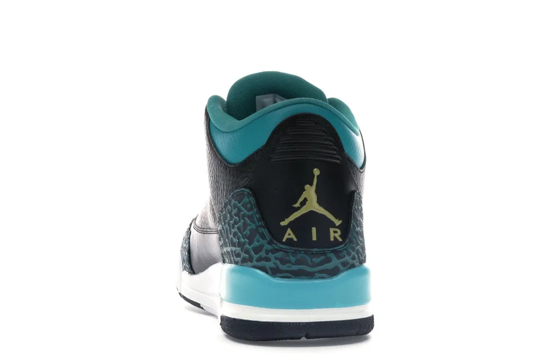 Детские кроссовки Lifestyle с принтом Jordan 3 Retro Jordan, Black/Metallic Gold-Rio Teal-White — фото 4