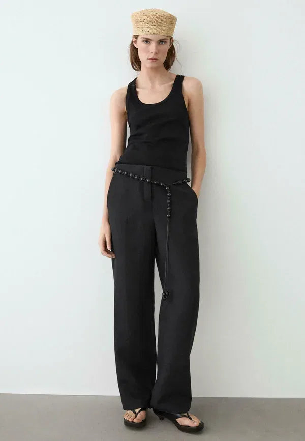 Брюки прямого кроя из льна Massimo Dutti, черный — фото 2