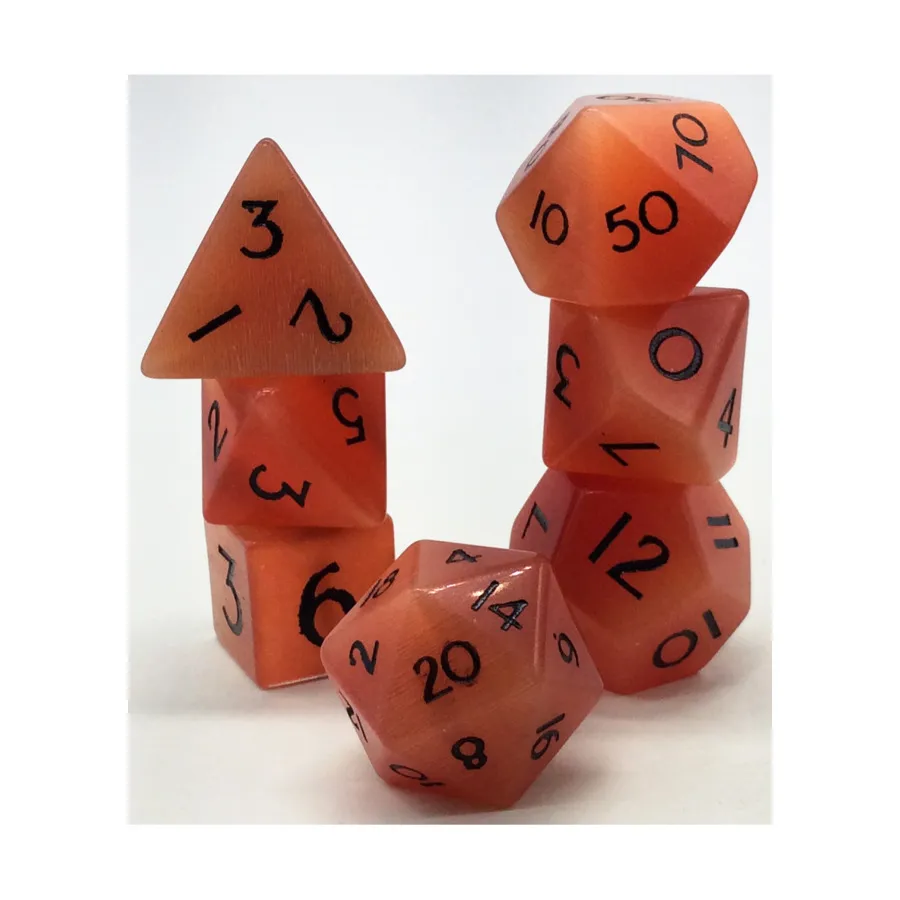 

Набор Poly — кошачий глаз, мандариновый с черным (7), Semi Precious Stone Dice (Level Up Dice)