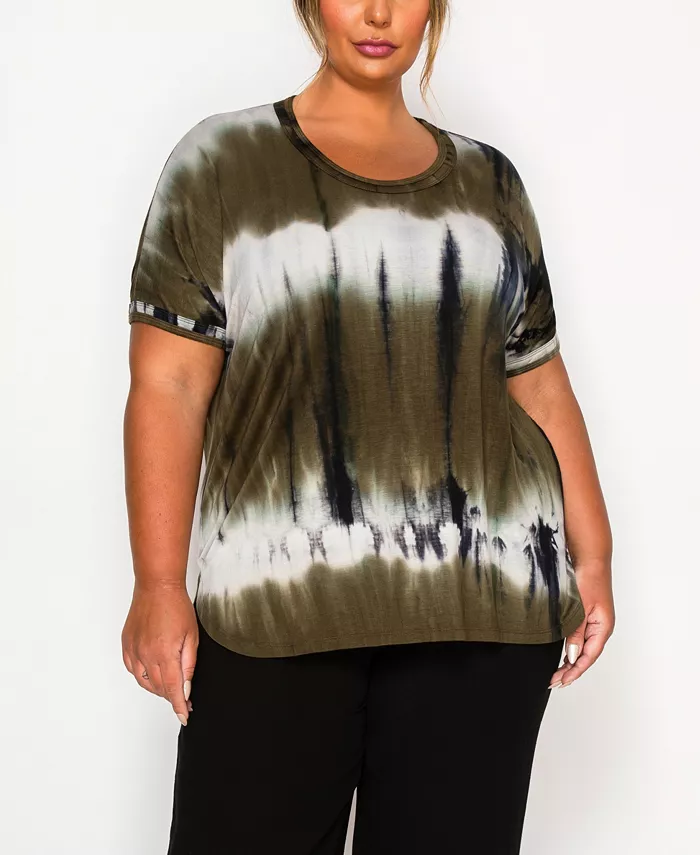 

Топ большого размера с двойным воротником и рукавами «летучая мышь» ручной работы в технике тай-дай COIN 1804, зеленый