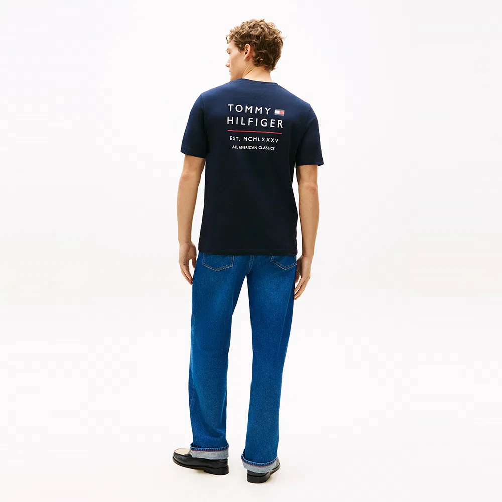 Мужская голубая футболка с вышитым логотипом "Embro Stack" от Tommy Hilfiger — фото 3