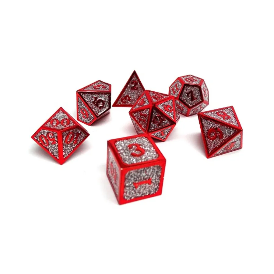 

Героический кубик металлического блеска — серебро с красным (7), Dice - Metal 7 Piece Poly Sets (Easy Roller Dice)
