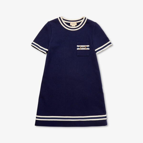 

Хлопковое платье в полоску с украшением Horsebit для 4–12 лет Gucci, цвет dark night sky/mix