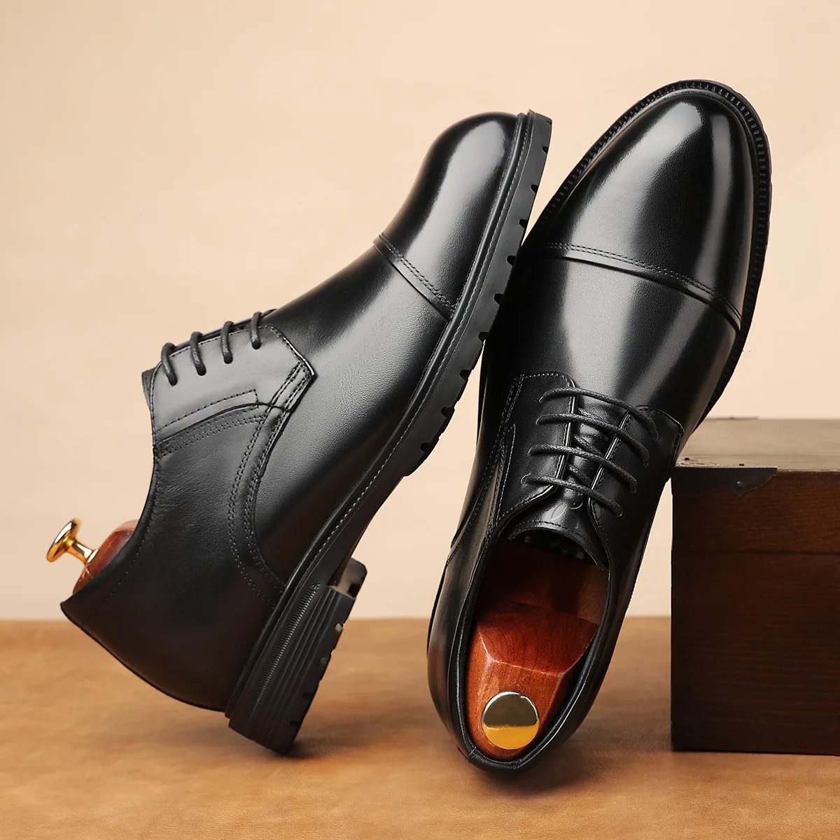 Повседневные кожаные туфли мужские low top Playboy, HH-WHS21S01 Black Height-Increasing — фото 4