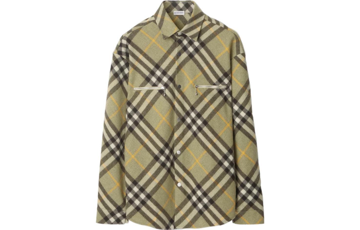 Рубашка-бомбер Burberry клетчатая шерстяная, коричнево-зеленый — фото 3
