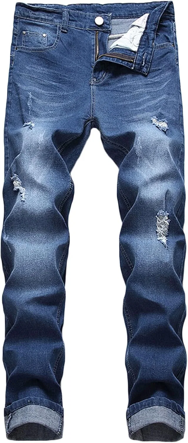 Джинсы прямые рваные, мужские, Navy