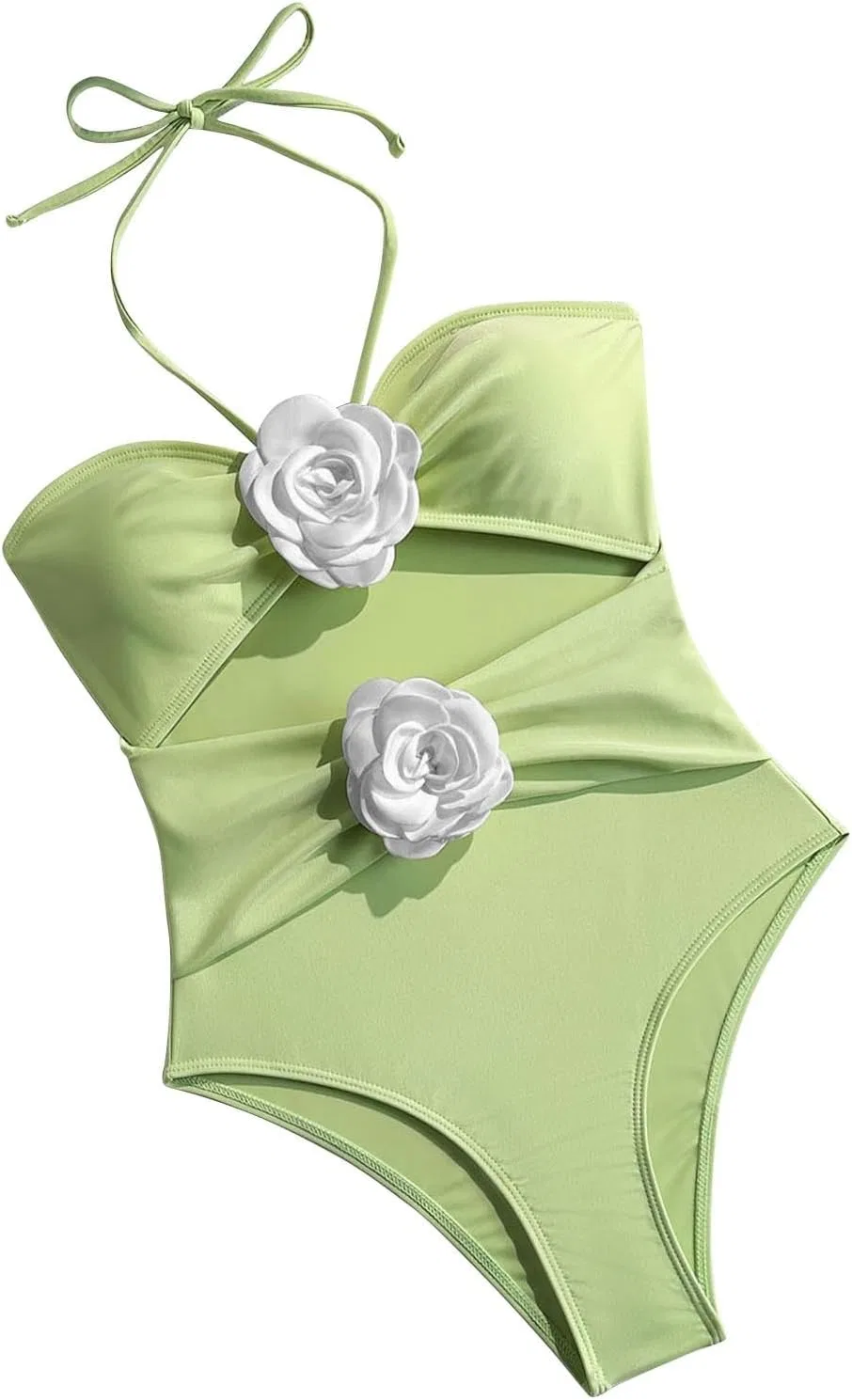 Женский цельный купальник с вырезами и 3D цветами Halter, Green