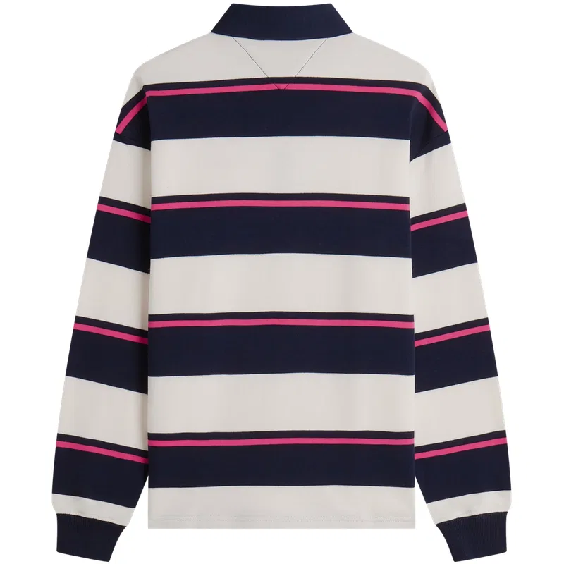 Женская толстовка с полосками Polo Collar Tommy Hilfiger, Navy Blue Beige White Pink Stripes 0FD — фото 4