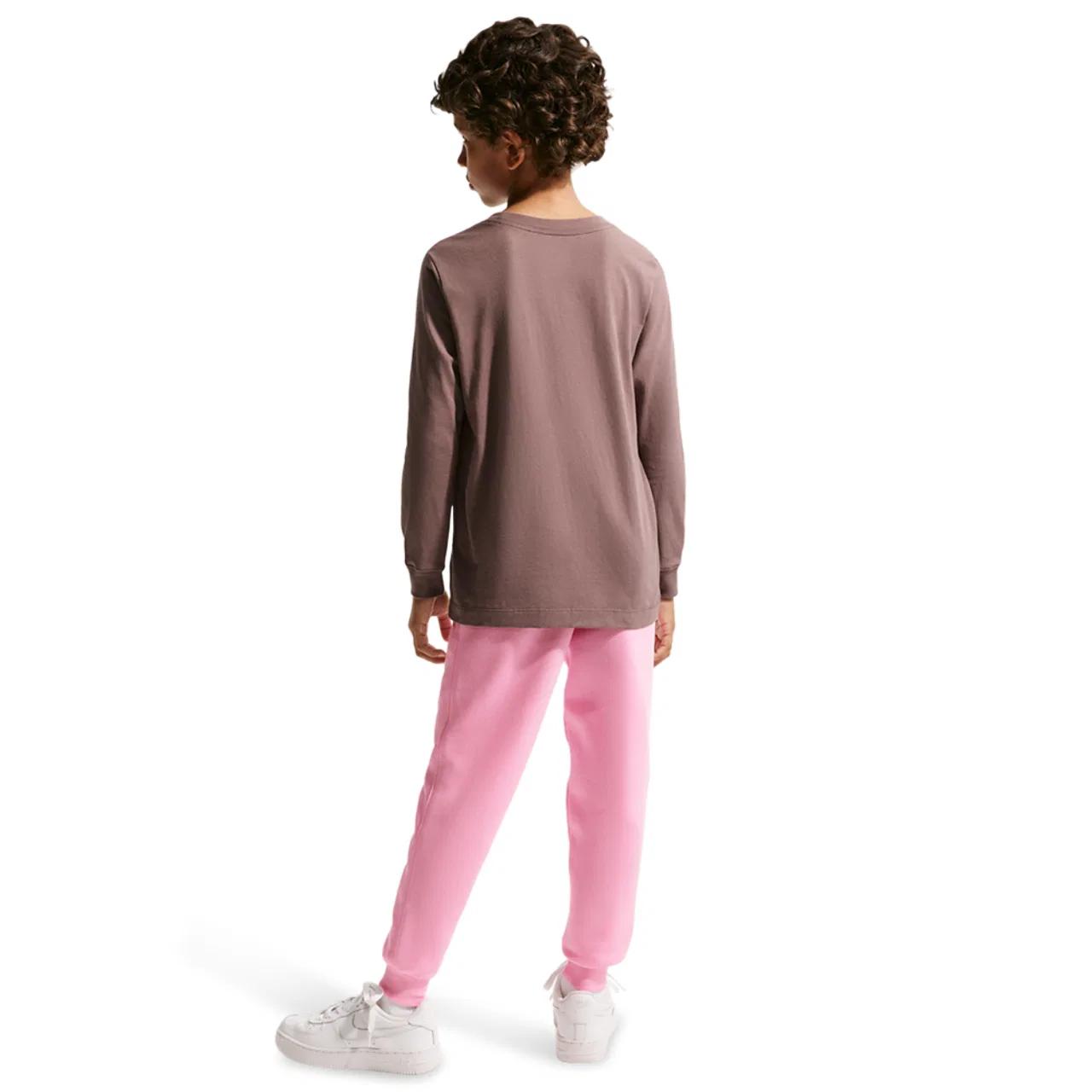 Детские спортивные штаны для мальчиков из футера Nike NSW Club LBR Fleece Joggers, Pink Rise/White — фото 2