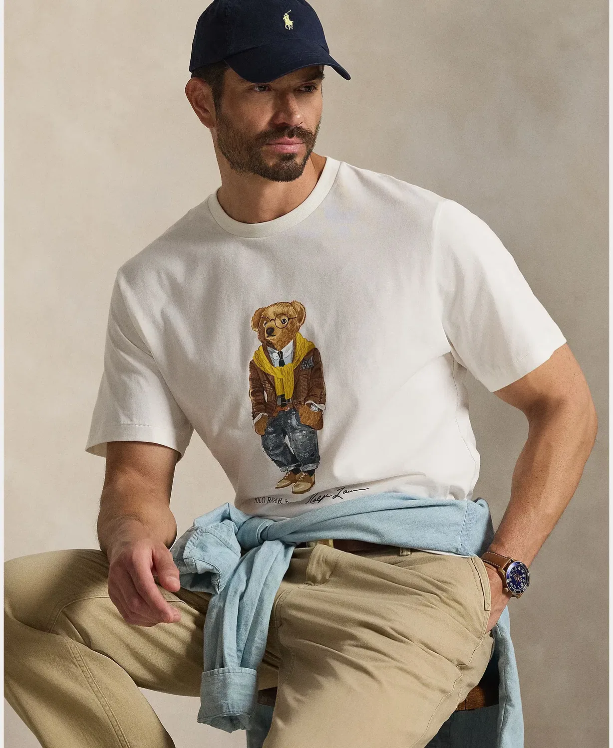 Мужская футболка больших размеров с принтом Polo Bear Polo Ralph Lauren, Blanco Roto — фото 4
