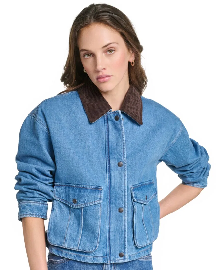 Женская куртка-бомбер из хлопка с воротником из вельвета, модель Barn Jacket Levi's, Med Wash D — фото 3