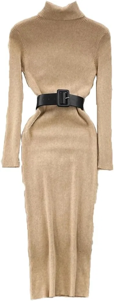 Женское платье-свитер с поясом Bodycon Wrap Pullover Thermal Tunic, Khaki