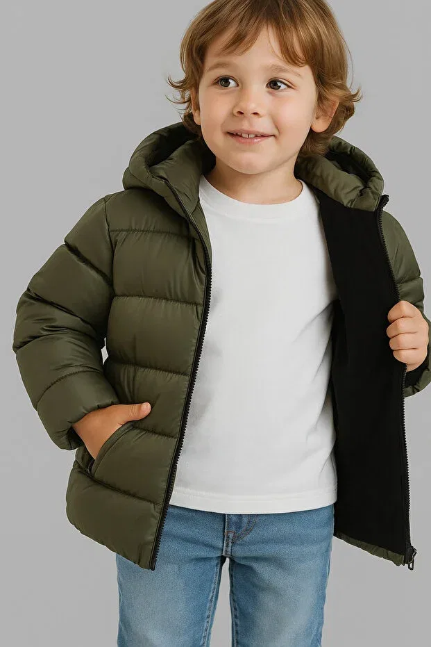 Детское зимнее пальто для девочек с капюшоном Myrab Denim, Khaki — фото 2