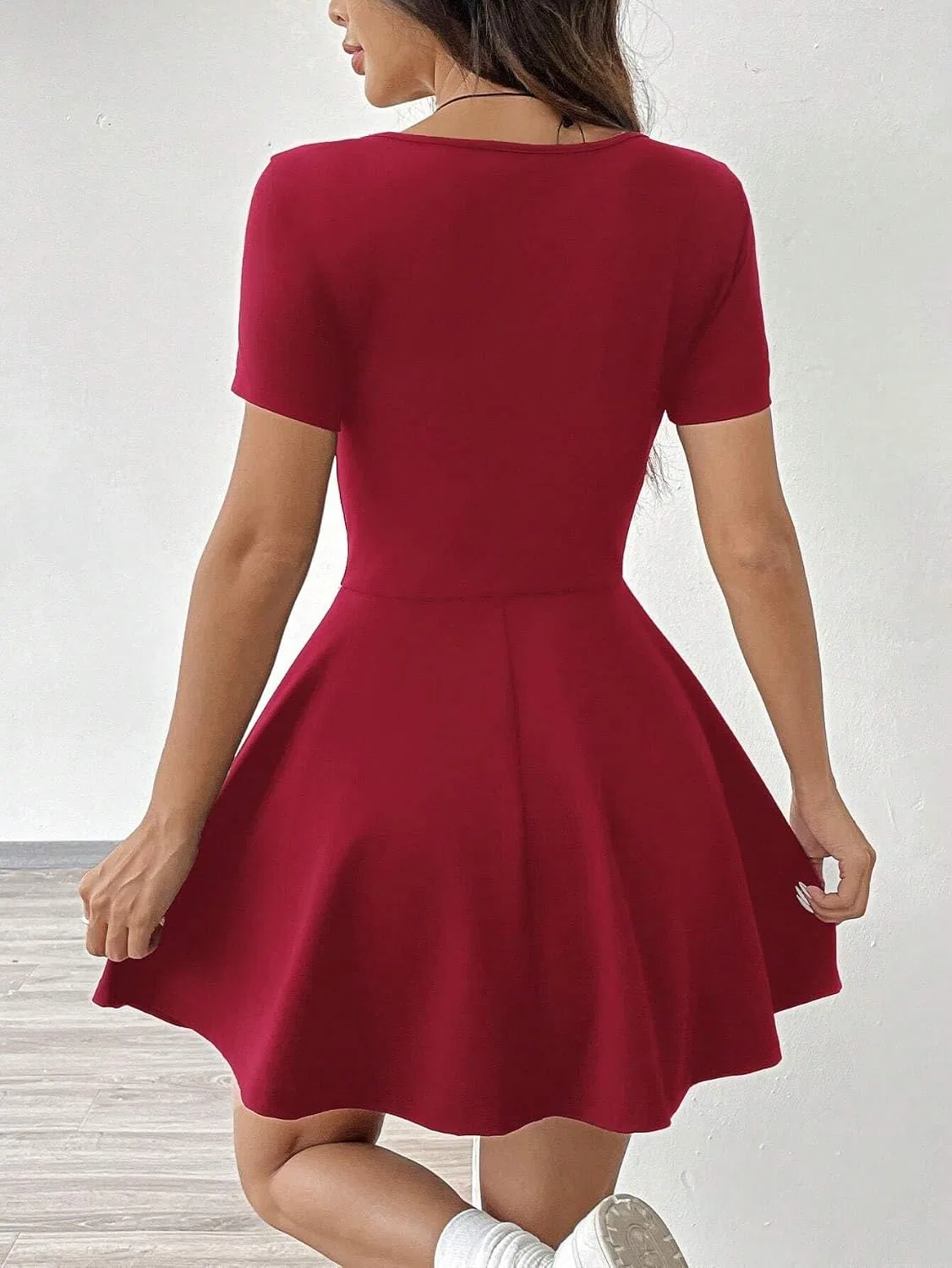Женское мини-платье с длинным рукавом A-силуэта, Rose Red — фото 2