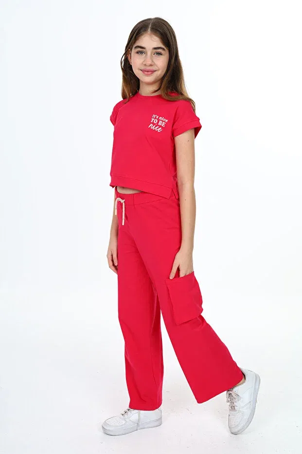 Детский спортивный костюм для девочек с принтом It Is Nice Printed Tracksuit Set Toontoy, Dark Fuchsia — фото 4