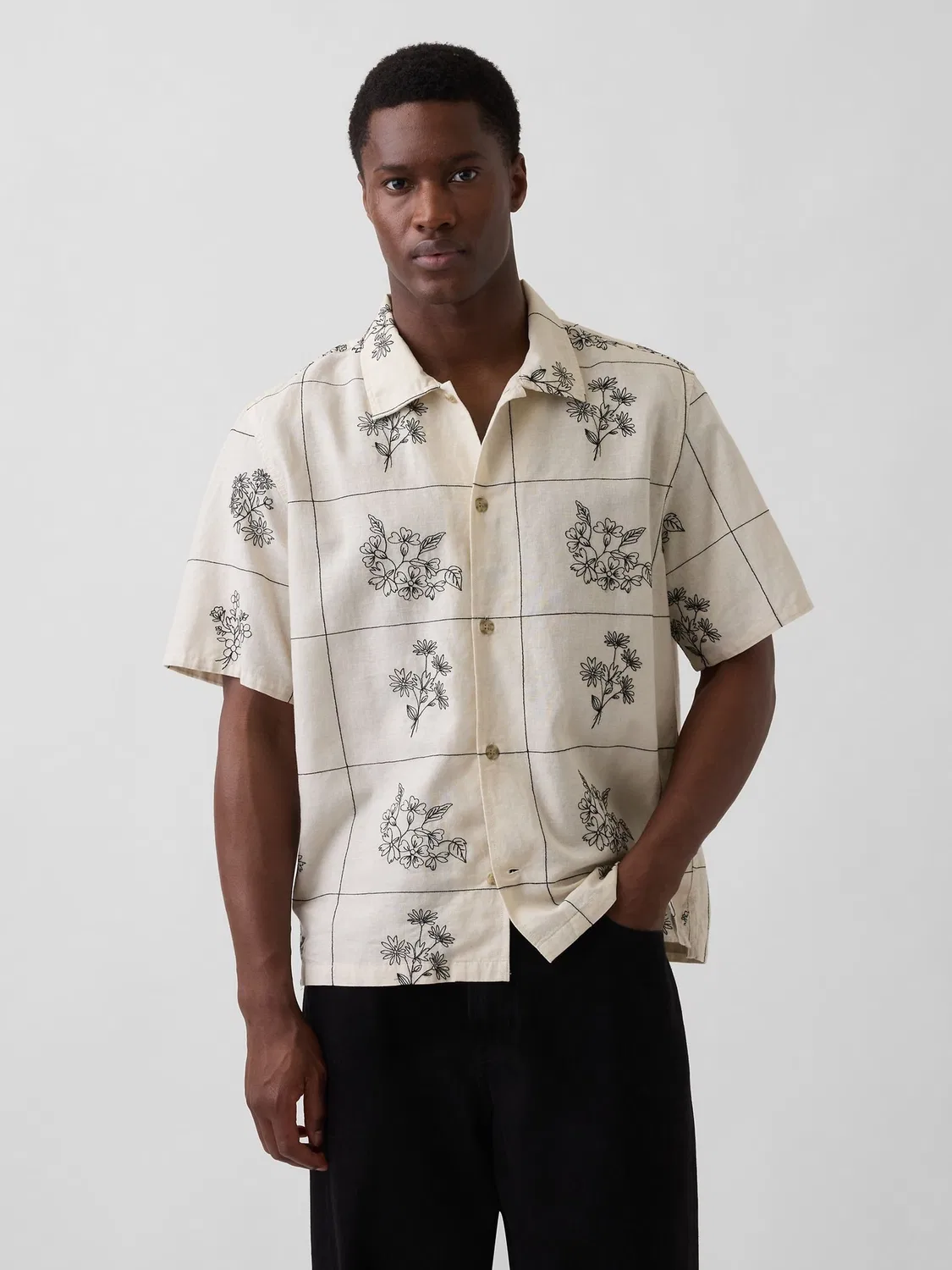 Рубашка из льна и хлопка, Relaxed Straight-Hem Gap, кремовый