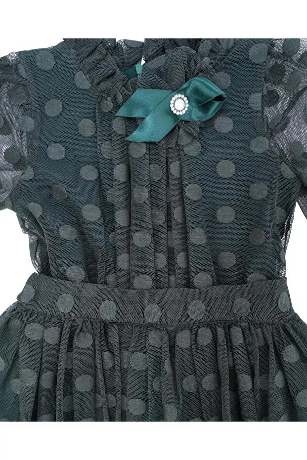 Детское платье для девочек с принтом Big Polka Dot Buckle Tulle Evening Dress Bebelop, Green — фото 3