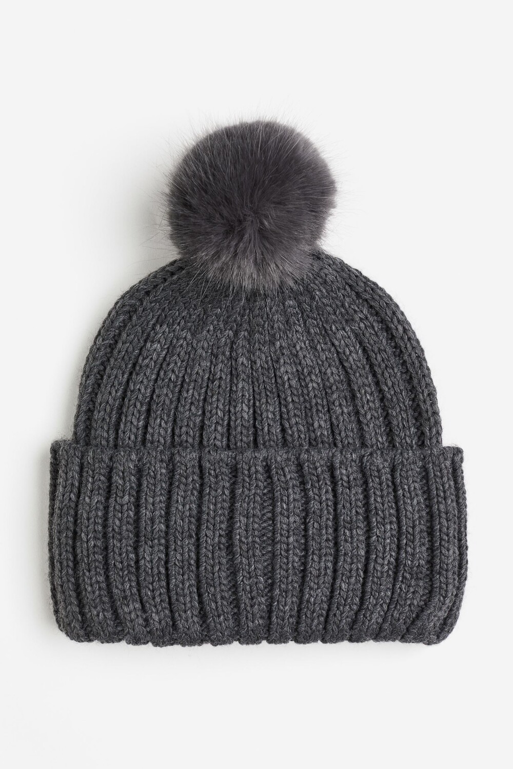 

Шапка H&M Rib-knit Pompom, темно-серый