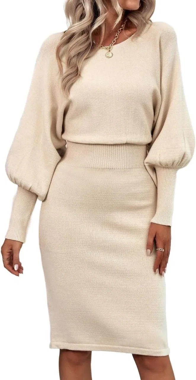 Женское платье с круглым вырезом Rib-Knit Generic, Apricot