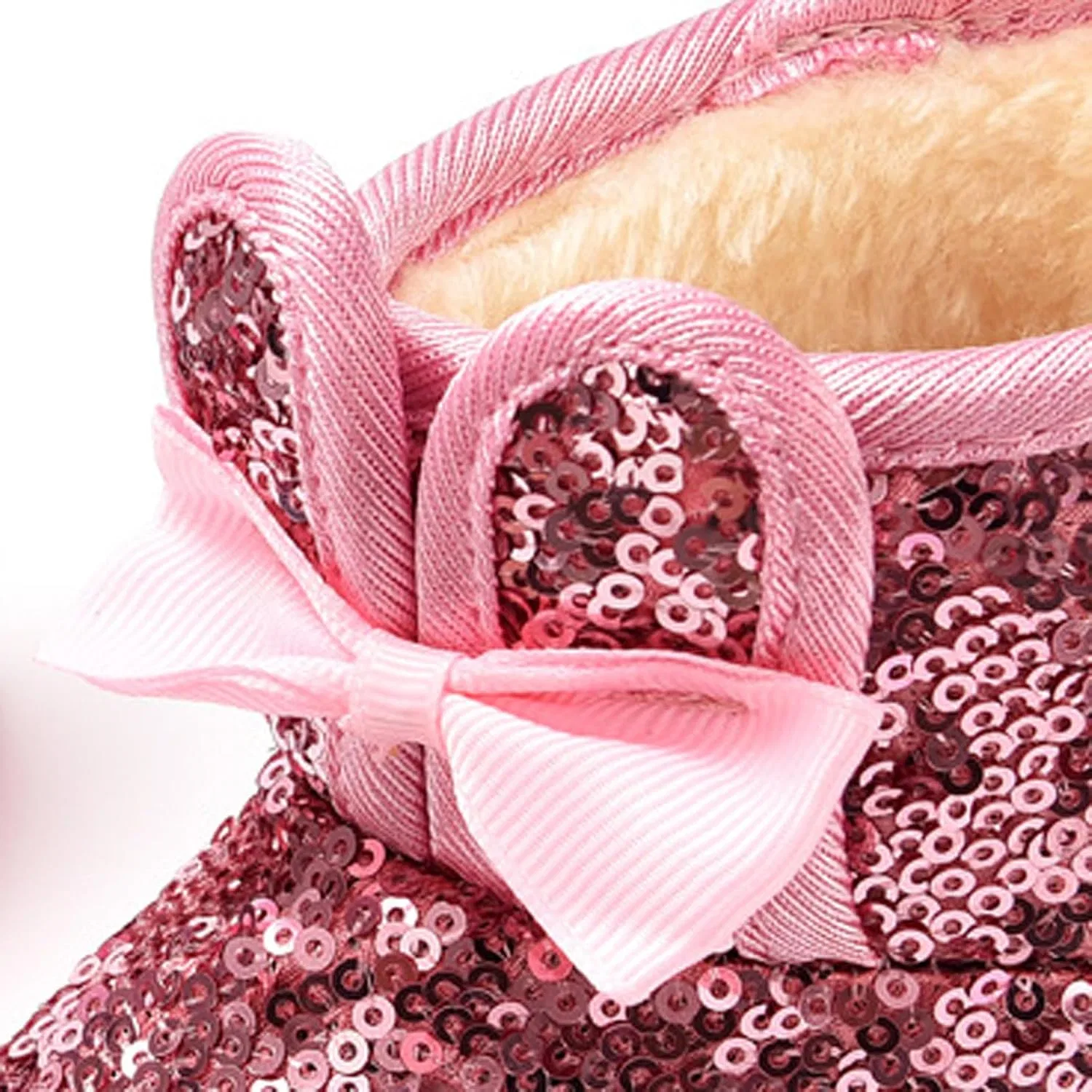 Детские ботинки для девочек с пайетками и бантом ZDZZHYO, Pink — фото 4