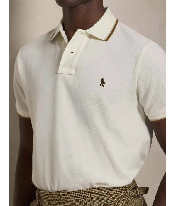 Мужское поло Custom Slim Fit Polo Ralph Lauren, Crema — фото 4