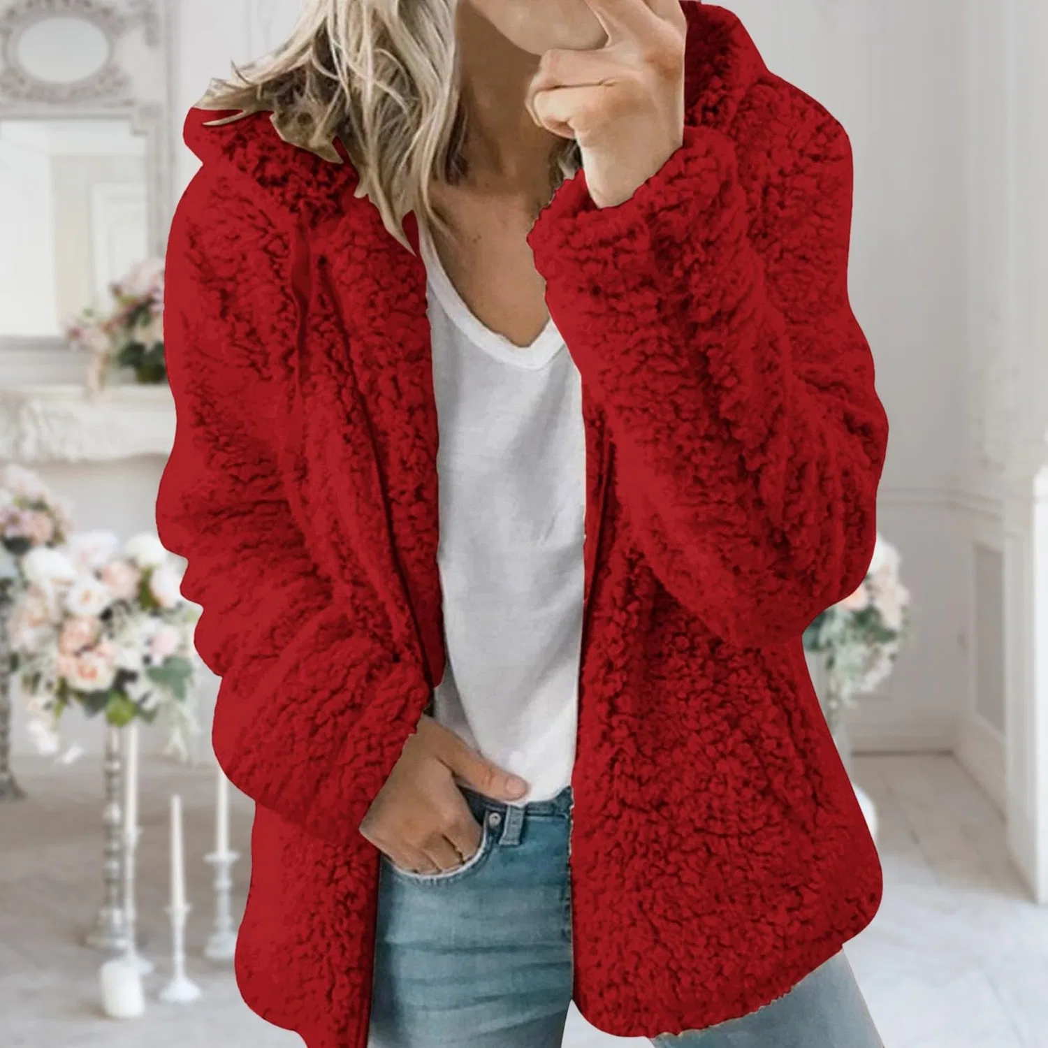Женское пальто с капюшоном и молнией, свободного кроя, с карманами, Rosso — фото 2