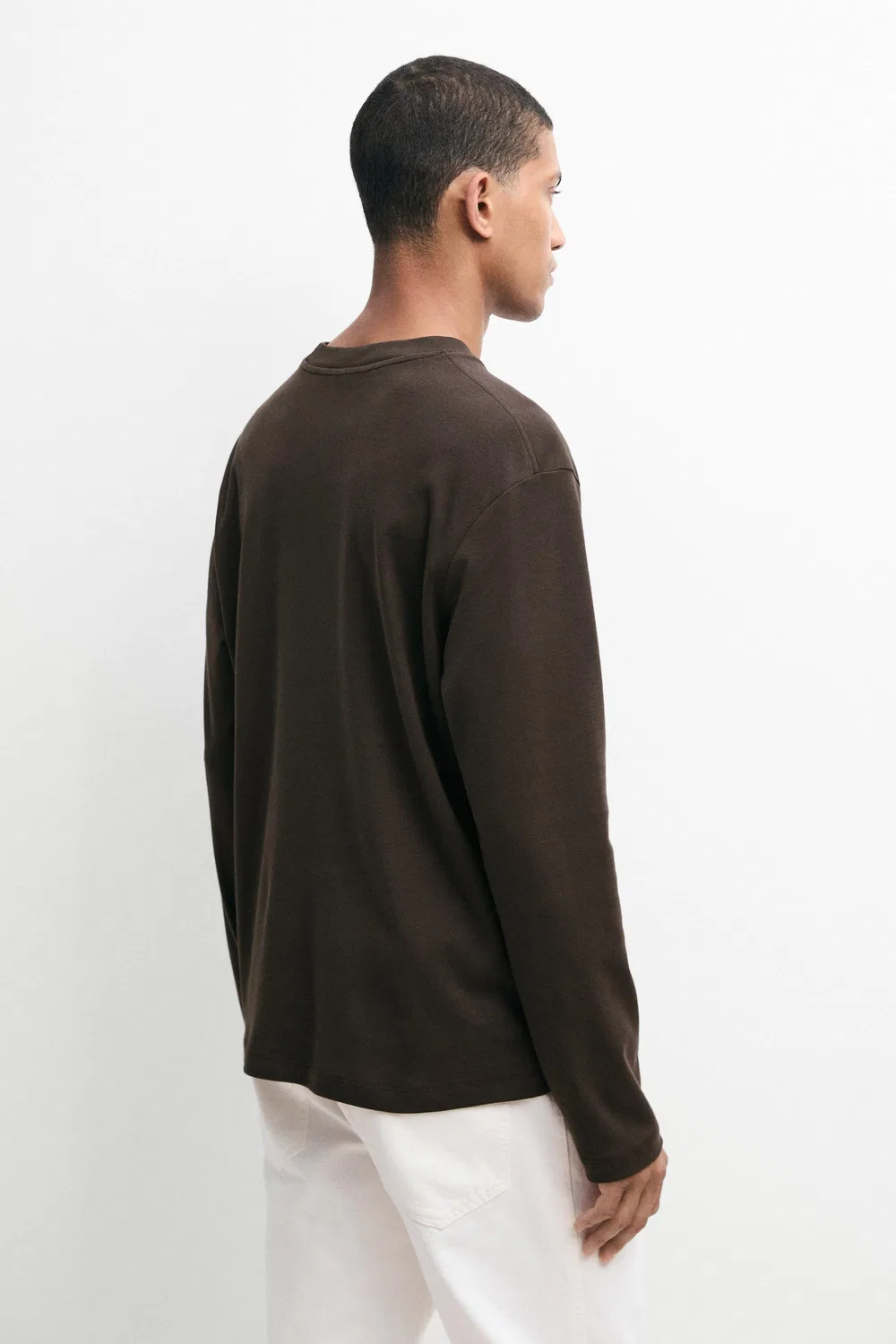 Лонгслив Massimo Dutti 100% Cotton, бледная охра — фото 4