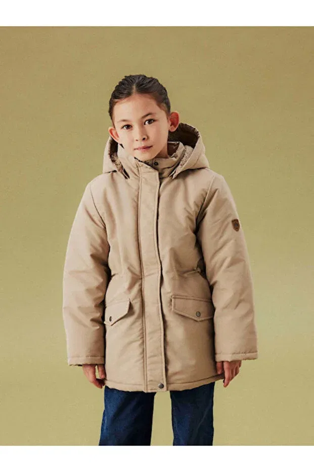 Детское пальто-парка для девочек с капюшоном Nkfmarlow Name It, Beige — фото 2