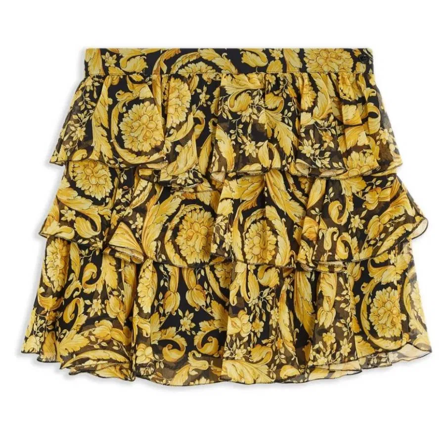 Юбка из шелка с принтом Barocco Versace Kids Young Versace, Black/Yellow