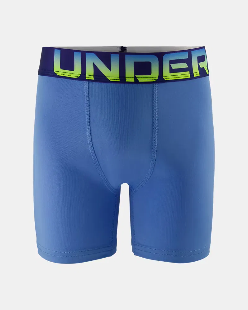 Трусы-боксеры детские 10 см быстросохнущие, 3 шт, UA Performance Tech UnderArmour, Blue Fog/Horizon Blue/High Vis Yellow — фото 2