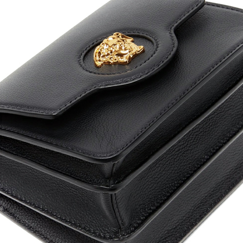 Кожаная наплечная сумка из коровьей кожи, поясная сумка женская черная VERSACE — фото 4