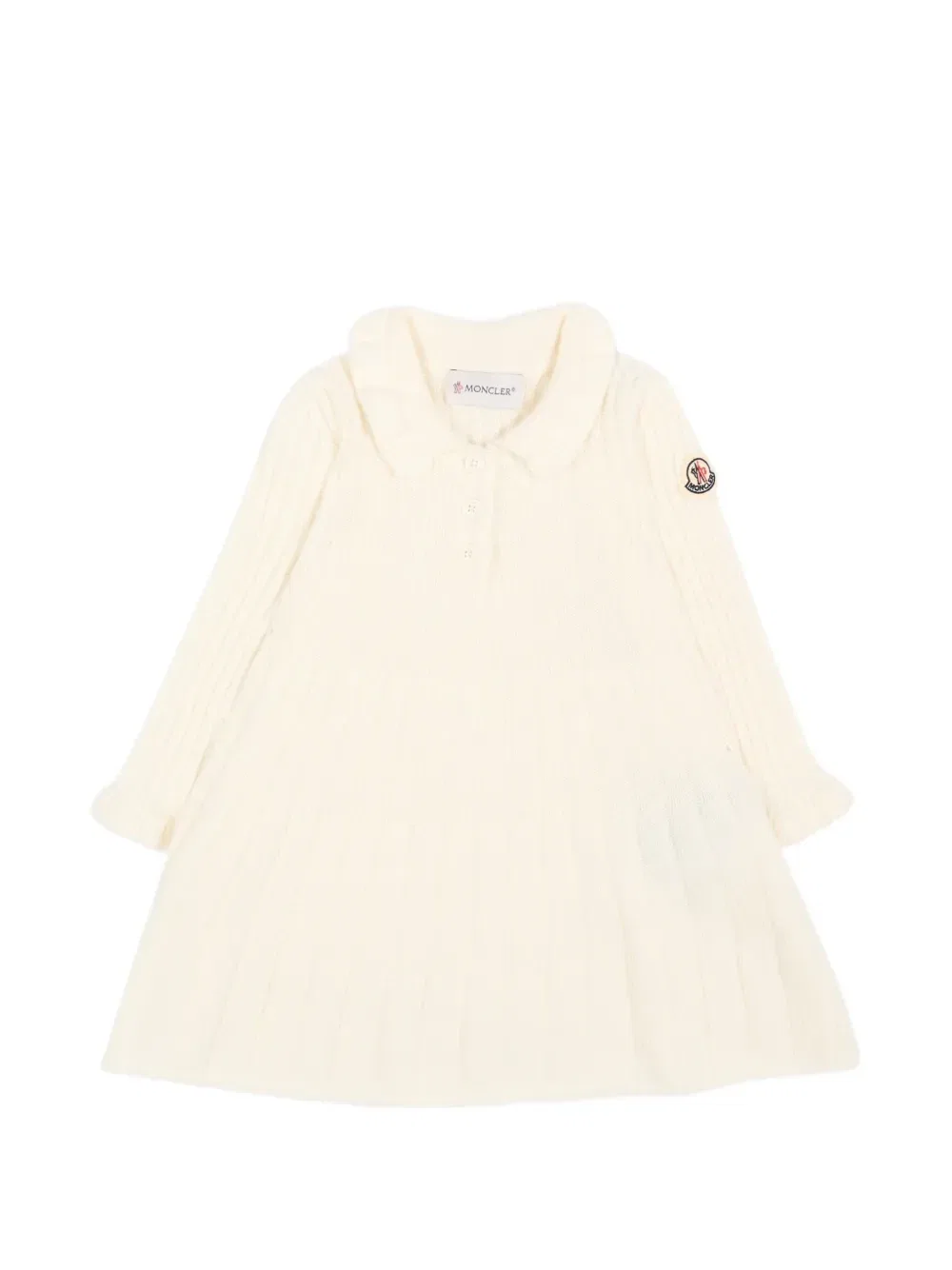 Платье с рубчатой вязкой и воротником-рюшами Moncler Enfant, бежевый