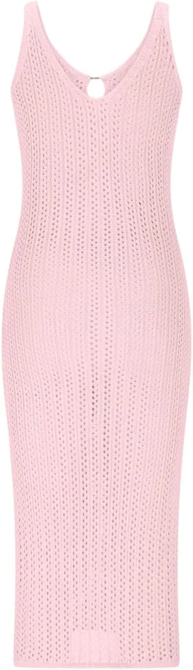 Женский пляжный кроп-топ крючком V-образный вырез, Pink — фото 4