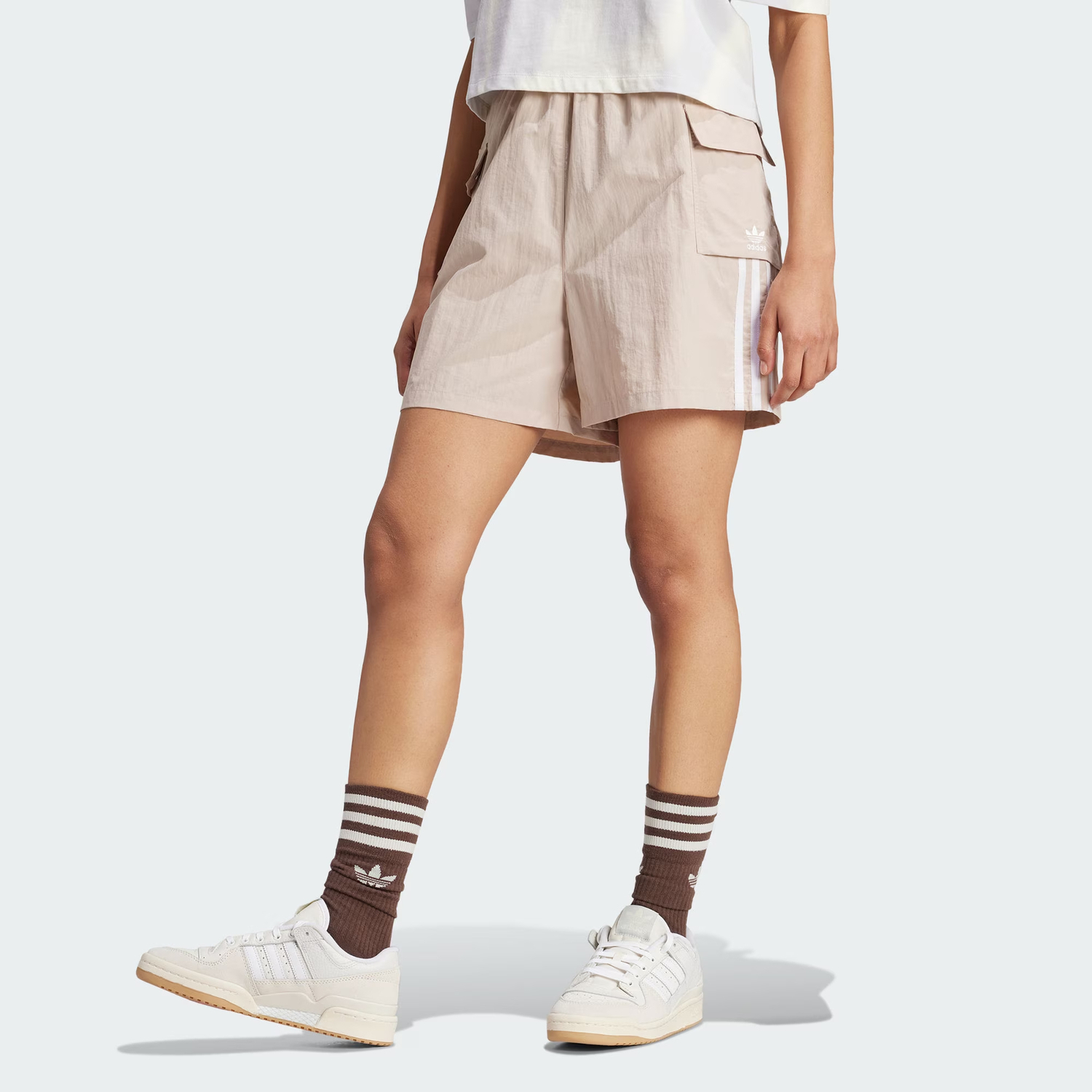 Карго шорты с тремя полосками Adidas Originals, коричневый — фото 4