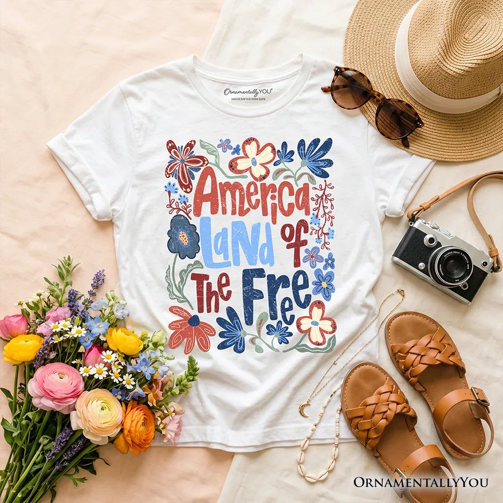 Детская футболка с принтом America Land of the Free Retro Floral OrnamentallyYou, White