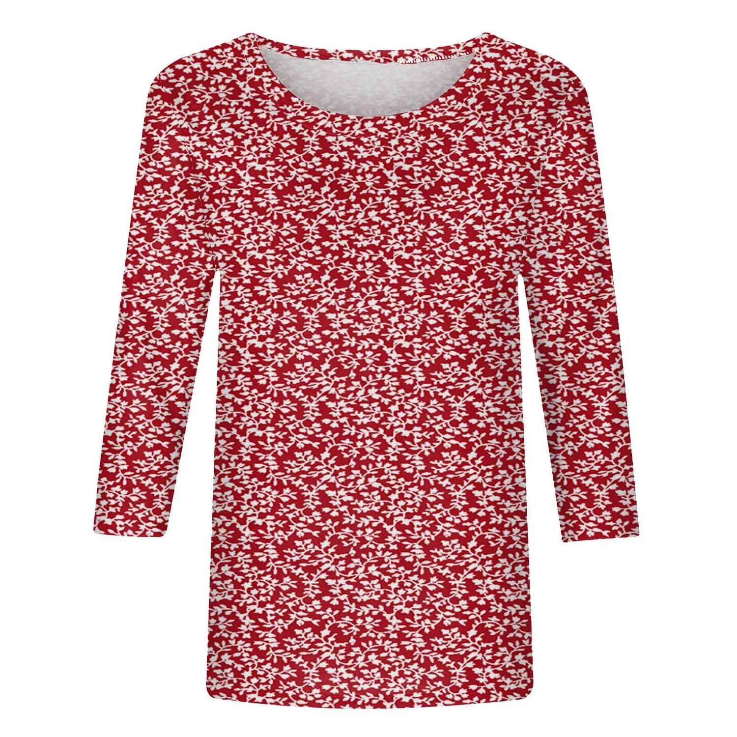 Женская блуза с цветочным принтом Plus Size T-Shirts 3/4 Sleeves, Red #5 — фото 3