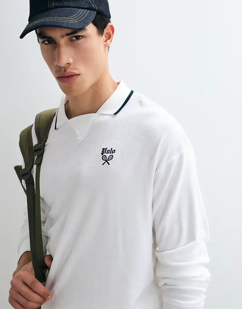Вязаная толстовка с длинными рукавами Polo Ralph Lauren свободного кроя, белый — фото 4