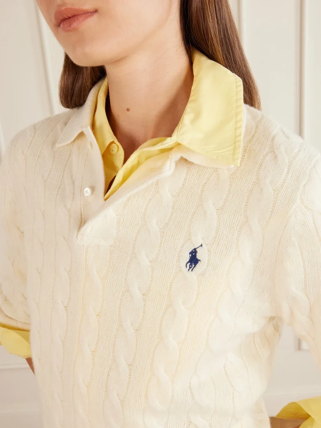 Вязаный джемпер-поло из шерсти и кашемира Polo Ralph Lauren, кремовый — фото 4