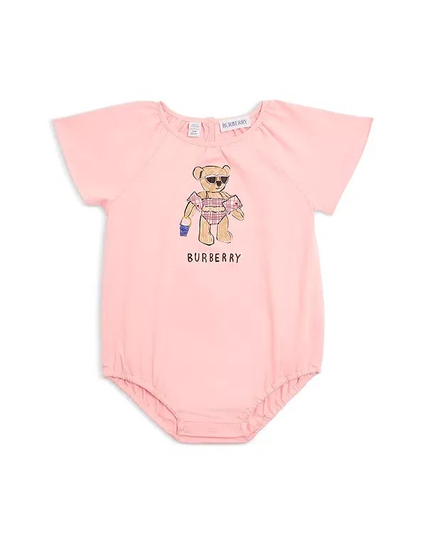 Детский боди-комбинезон с принтом Dori Beach Bear Burberry, Peony Pink