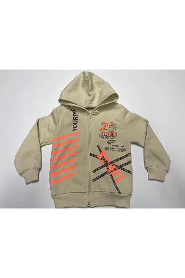 Детское пальто-свитшот с принтом на молнии Winter 3 yarn 25 printed zipper hooded male sweatshirt cardigan Baby Slon Kids Clup, Beige