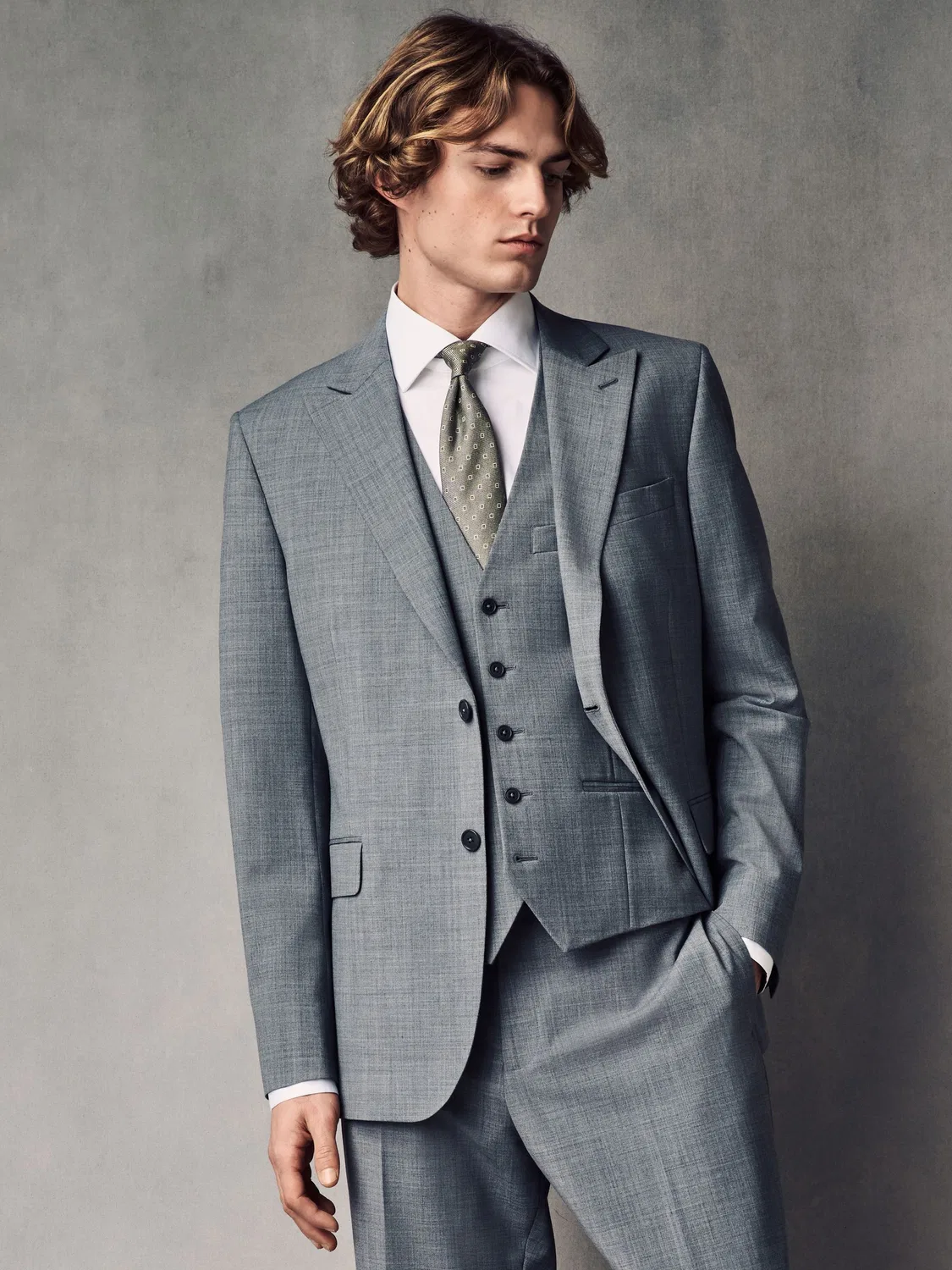 Пиджак Slim Fit Wool Blend Motionflex Next, серый — фото 2