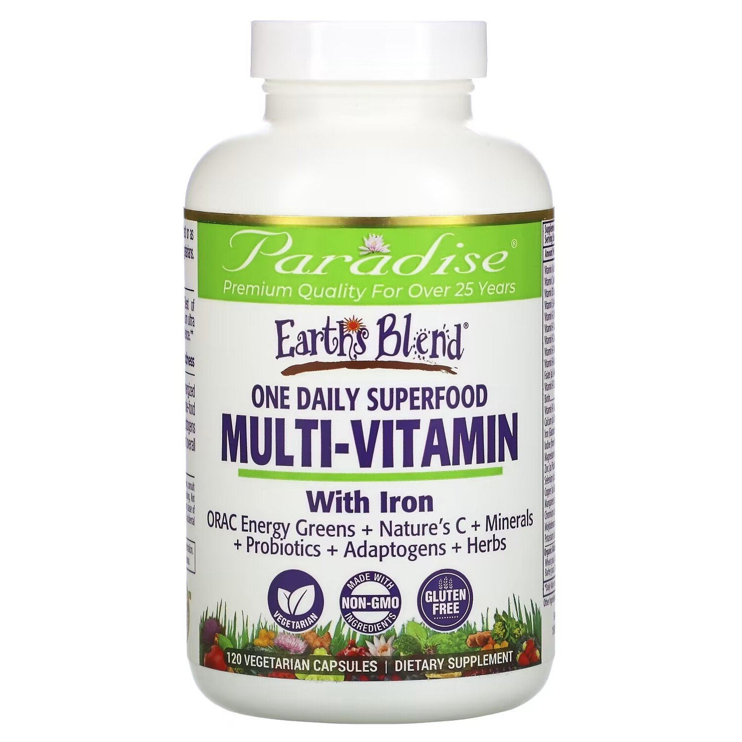 

Комплекс Мультивитаминов с Железом Paradise Herbs Earth's Blend, 120 вегетарианских капсул
