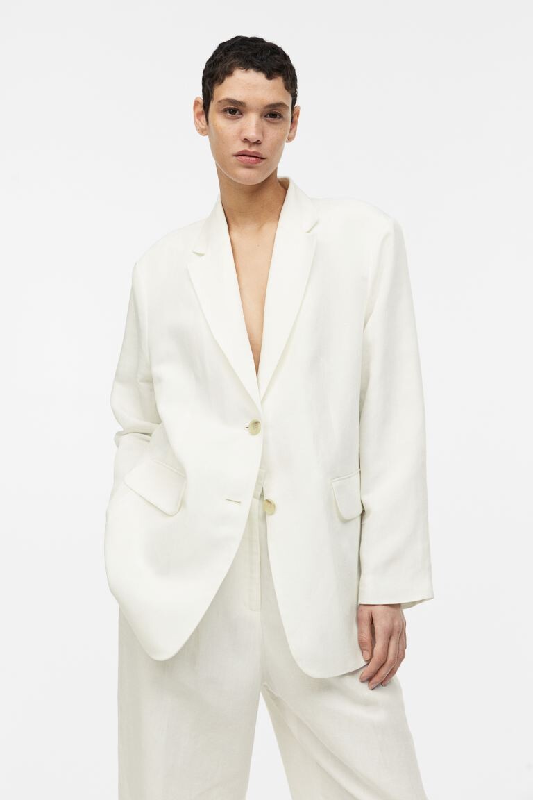 

Пиджак оверсайз из смесовой льняной ткани H&M, белый