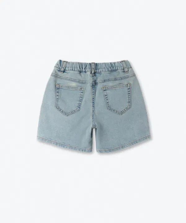 Джинсовые мини-шорты с поясом на резинке, Musinsa Standard Kids, Light Indigo — фото 3