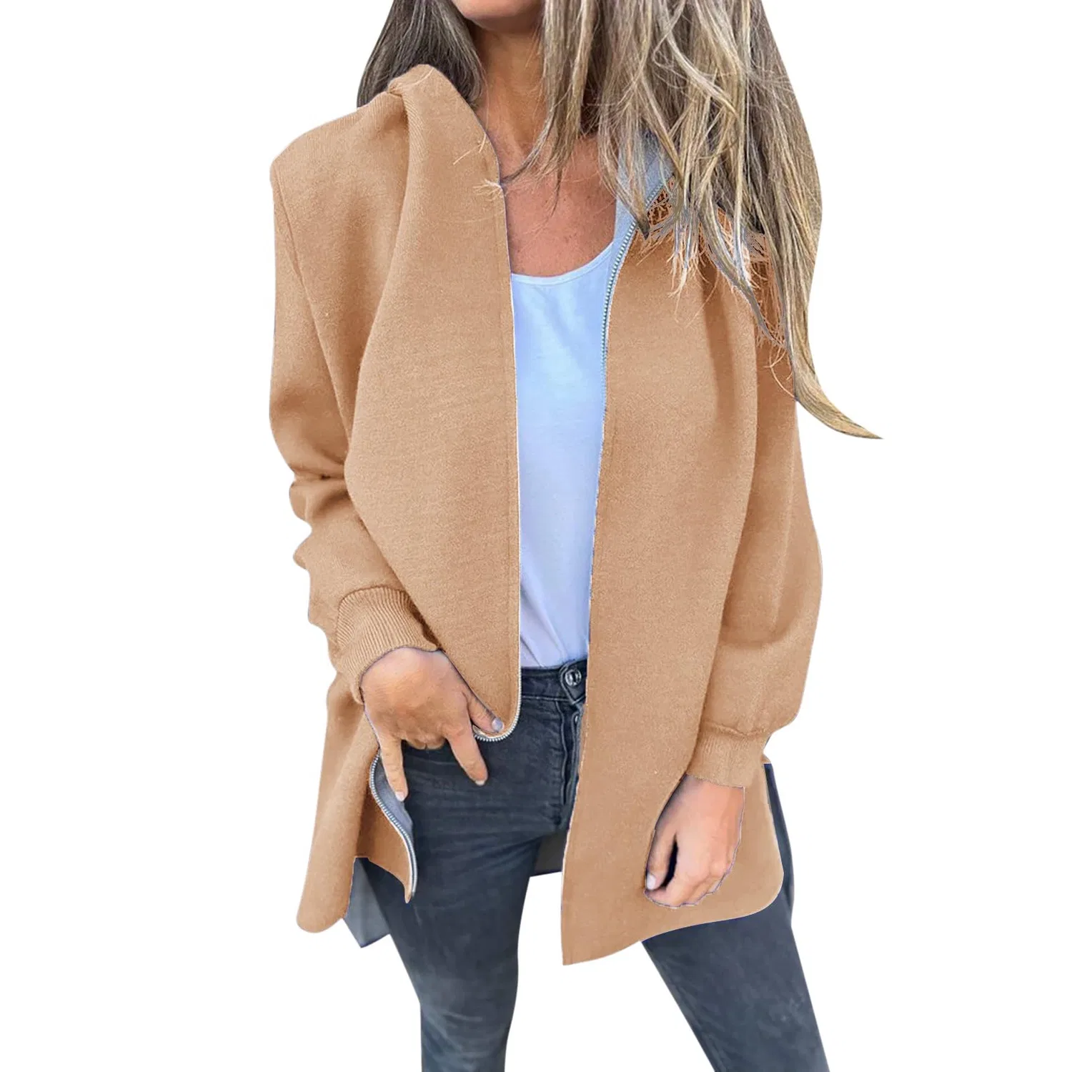 Женское пальто свободного кроя с молнией, Beige
