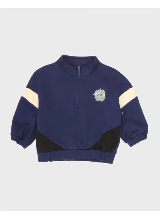 Свитшот с цветочным принтом на половину молнии, Zara, темно-синий